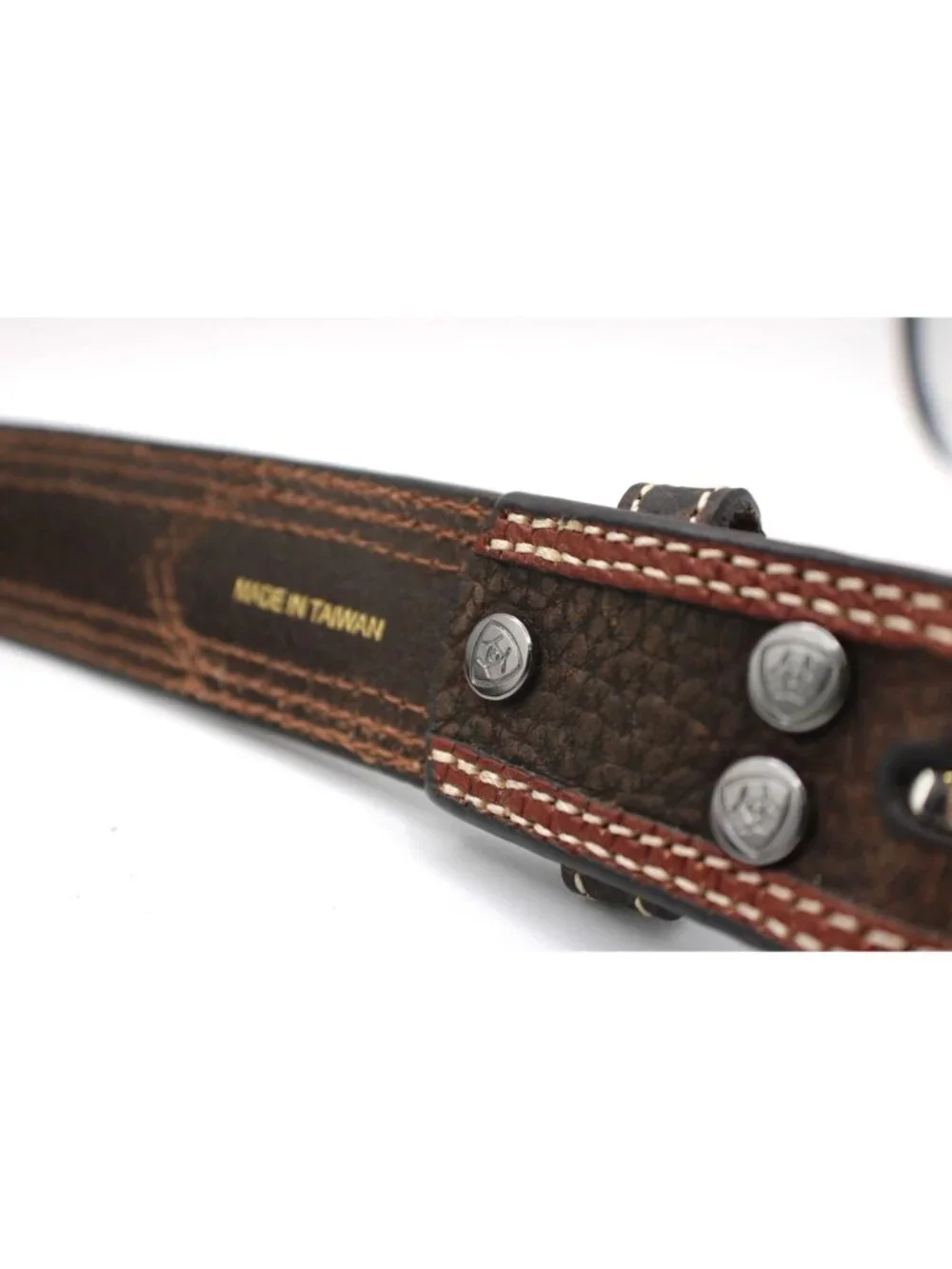 Ariat Mens 46 Two Tone Brown Genuine Leather Belt Double Stitching Silver Buckle